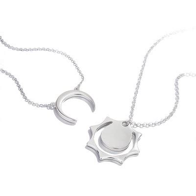 Engravable Sun And Moon Matching Necklaces Set In Titanium