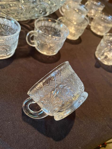 19 Piece Etched Glass Punch Bowl And Glasses