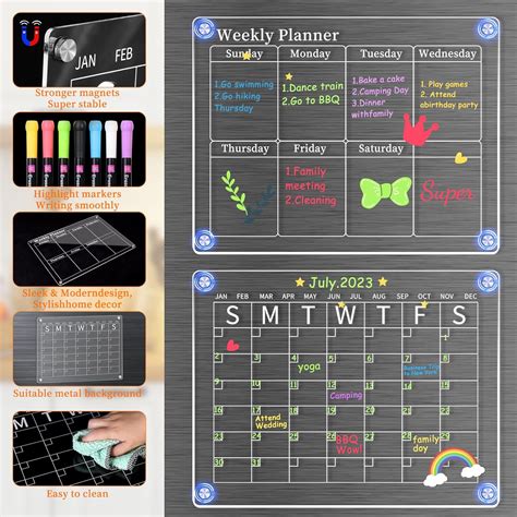 Calendario magnético acrílico para refrigerador calendario magnético