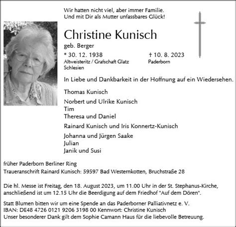 Gedenkseite für Christine Kunisch Voss Bestattungen