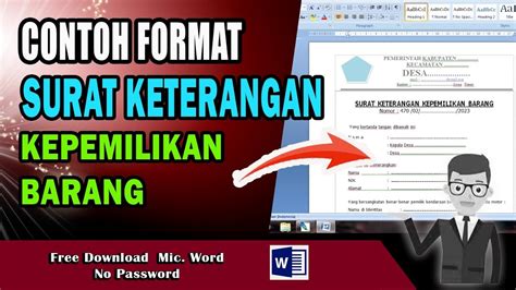 Contoh Surat Keterangan Kepemilikan Barang 🔥 Free Download Mic Word Youtube