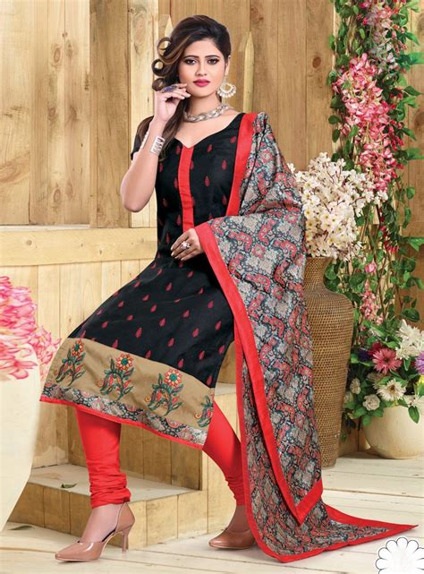 Black Chanderi Churidar Salwar Suit Party Wear Chanderi Suits