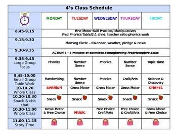 PreK / preschool Half day class schedule by Aunty Pands | TpT