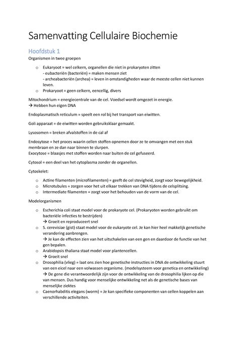 Samenvatting Cellulaire Biochemie Samenvatting Cellulaire Biochemie