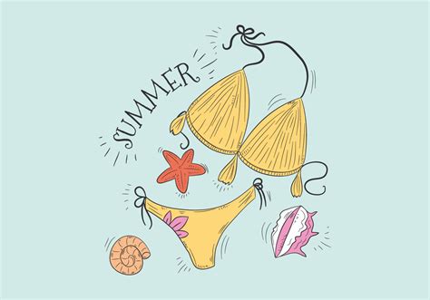 Bikini traje de baño amarillo lindo con Vector de estrellas de mar 164365 Vector en Vecteezy