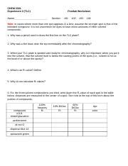 Exp Postlab Worksheet Tlc Of Dyes Docx Chem Experiment