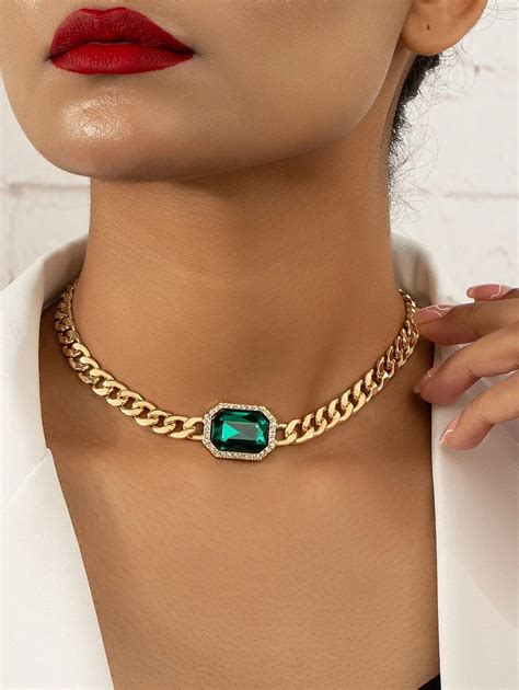 Gemstone Decor Chain Necklace Shein Usa