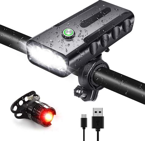 Carigogo 5200mAh Bike Lights Set USB Rechargeable 1200lm Super Bright