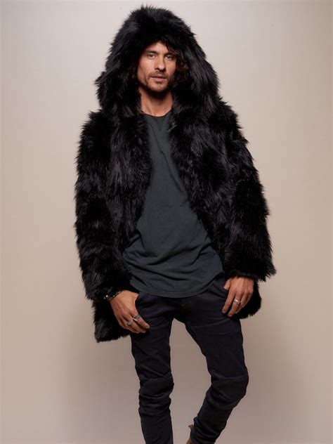 SpiritHoods® Faux Fur Mens Coat With Hood Black Wolf