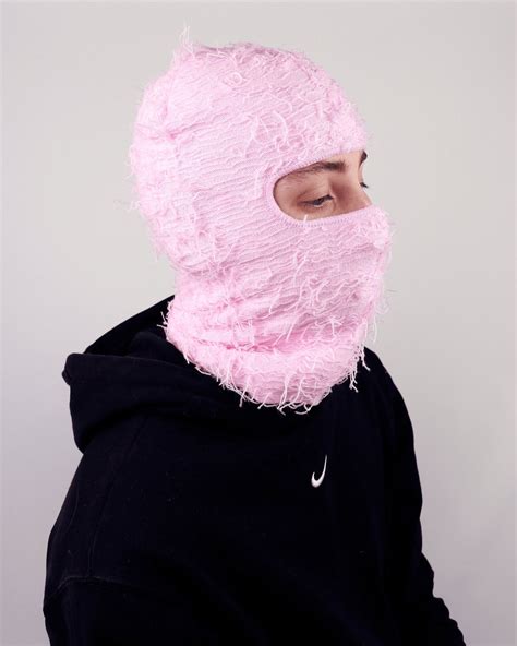 Pink Knitted Balaclava Distressed Balaclava Ski Mask Yeat Etsy