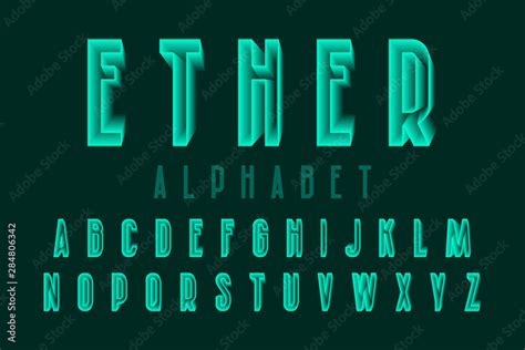 Ether Alphabet Of Green Translucent Letters Urban 3d Font Isolated