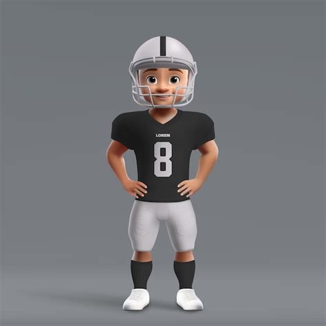 3d dessin animé mignon jeune joueur de football américain en uniforme