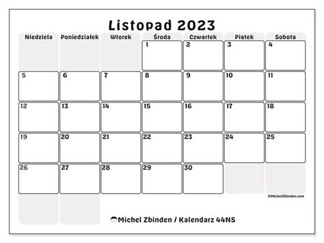 Kalendarz Listopad 2023 Do Druku 44NS Michel Zbinden PL