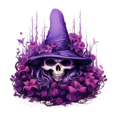 Premium AI Image Beautiful Witch Hat On Top Of Skulls Surrounded By