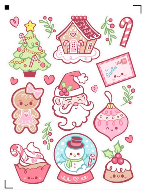 Christmas Stickers , Pink , Santa , Gingerbread , Mail , Hohoho, Holly ...