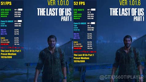 The Last Of Us Part I 1 0 1 0 Vs 1 0 1 6 Gtx 1660 Ti Youtube