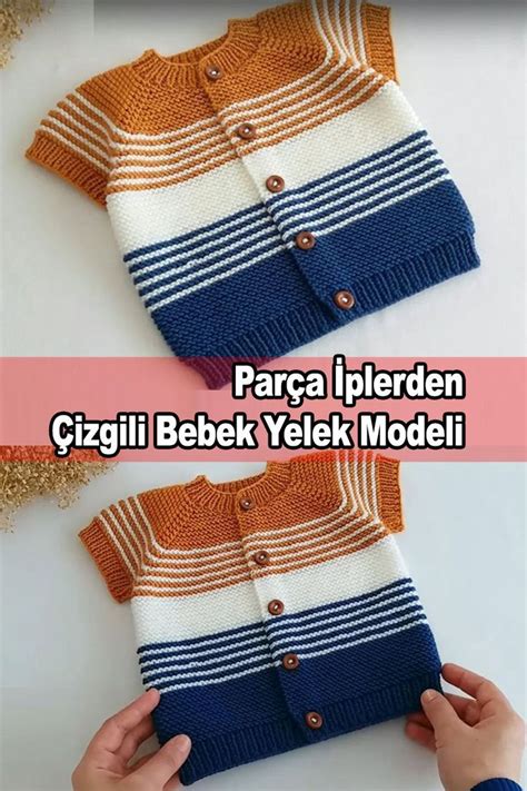 Parça İplerden Çizgili Bebek Yelek Modeli 2024 Baby knitting