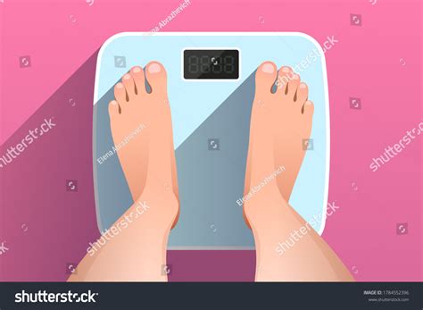 Woman Standing On Bathroom Scales Over Stock Vector Royalty Free