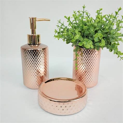 Kit Banheiro Rose Gold Saboneteira Dispenser Escova 3pç R 119 90 em