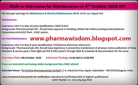 Sri Krishna Pharmaceuticals Walk In Interviews On Th October