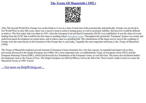 The Treaty Of Maastricht ( 1992 ) | PPT