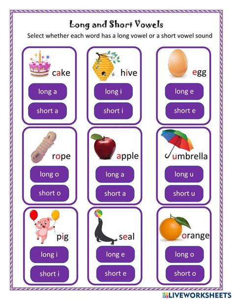 Short And Long Vowel Sounds Online Worksheet Live Worksheets