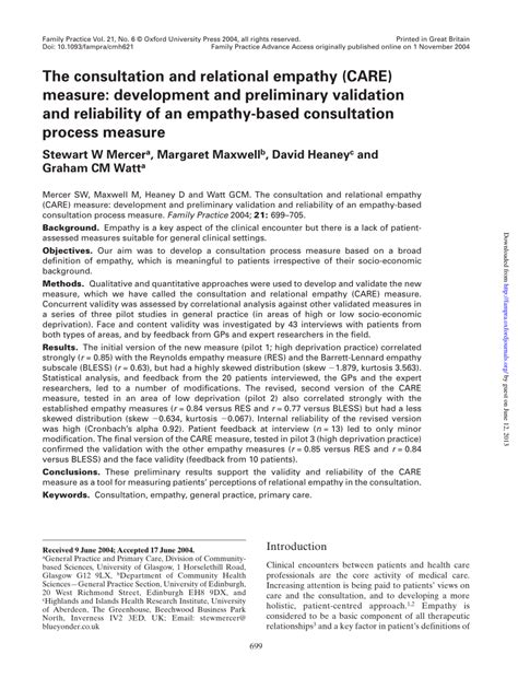 Pdf The Development And Preliminary Validation Of The Consultation