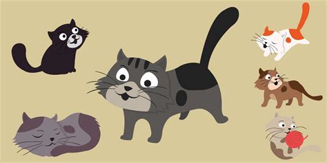 Set of cute cartoon cats. Simple modern geometric flat style vector ...