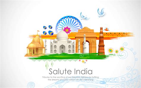 Salute India poster with various Indian landmarks HD wallpaper ...