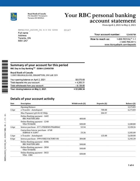 Canada RBC Bank Statement Template MbcVirtual In 2022 Statement