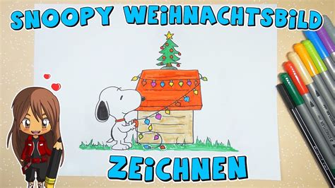 Snoopy Weihnachtsbild einfach malen für Kinder ab 8 Jahren Malen