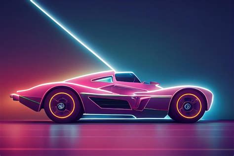 Futuristic Retro Wave Synth Wave Car Retro Sport Car With Neon