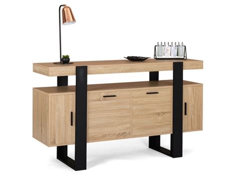 Buffet Phoenix Xl 4 Portes Bois Et Noir 140 Cm Conforama