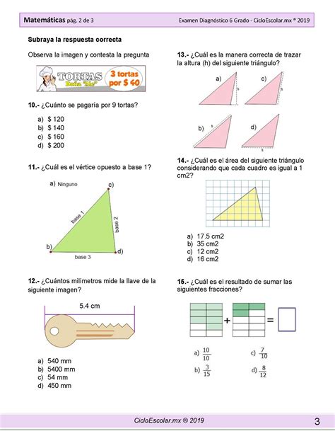 Examen diagnóstico sexto grado 2019 2020 Artofit