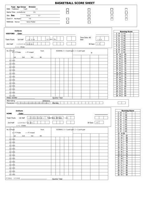 Basketball Score Sheet Template Printable Pdf Download