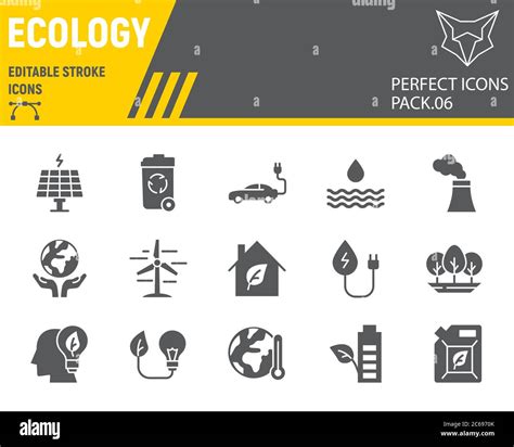 Ecology Glyph Icon Set Eco Symbols Collection Vector Sketches Logo