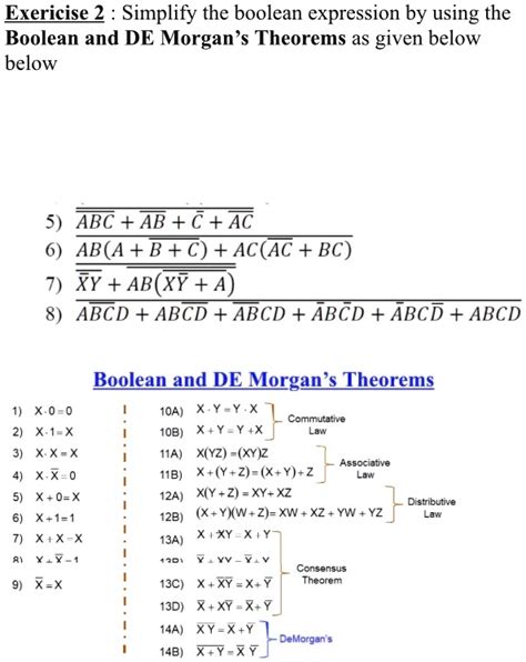 Solved Exericise 2 Simplify The Boolean Expression By Using The Boolean And De Morgan Theorems