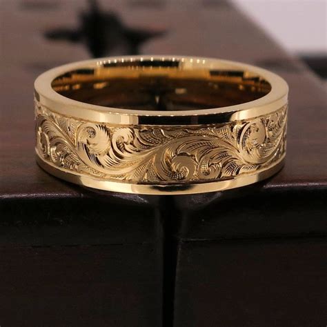 Gents Wedding Ring Hand Engraved Wedding Ring Rings For Men Engraved Wedding Rings