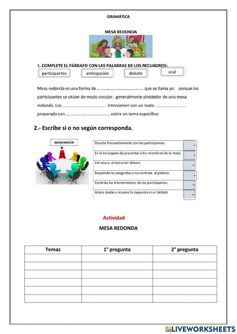 Mesa redonda online worksheet | Actividades para clase de español ...