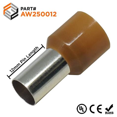 Aw250012 4 Awg Insulated Wire Ferrules 12mm Pin Brown Ul