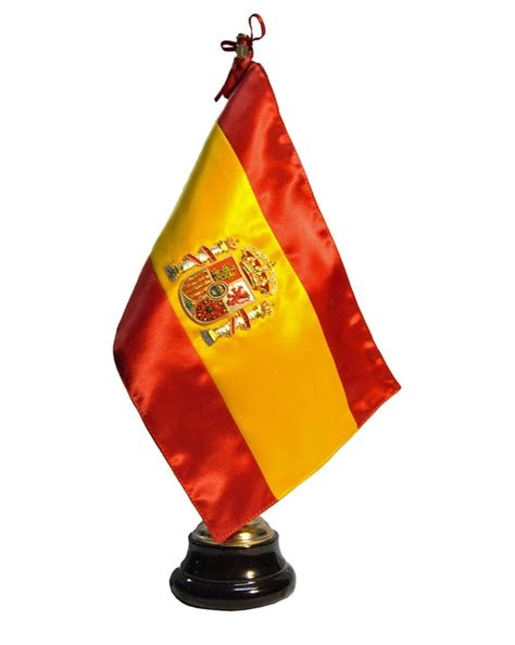 BANDERA DE MESA ESPAÑA BORDADA A MANO CON PEANA