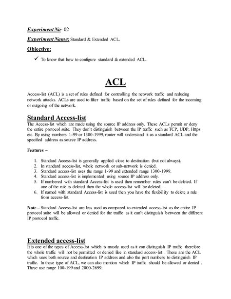 Standard Extended ACL Configuration PDF