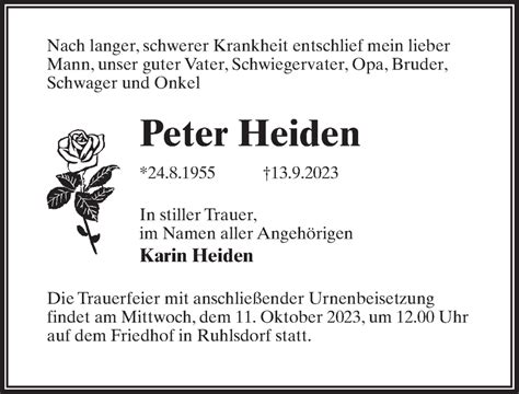 Traueranzeigen Von Peter Heiden Trauer Anzeigen De