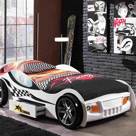 Lit Voiture De Course Avec Tiroir 90x200 Cm Matelas Blanc CARINO