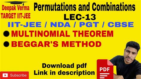 Permutations And Combinations Lec 13 IIT JEE MAINS ADVANCED