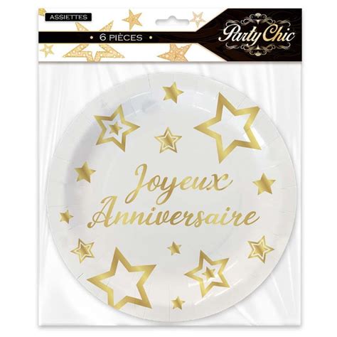 Assiettes Joyeux Anniversaire Blanc Or X Vaisselle Tralala F Tes Fr