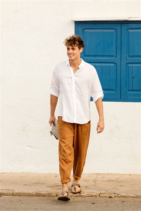 Mens Linen Pants Truckee In Cinnamon Mens Trousers Elastic Waist