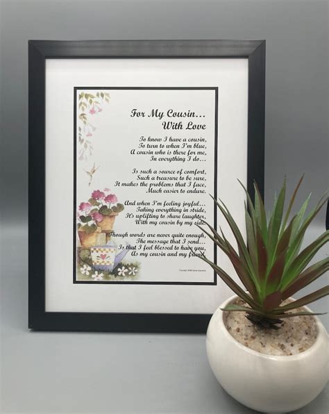 Framed 8x10 Poem For A Special Cousin Cousin Verse Cousin Etsy