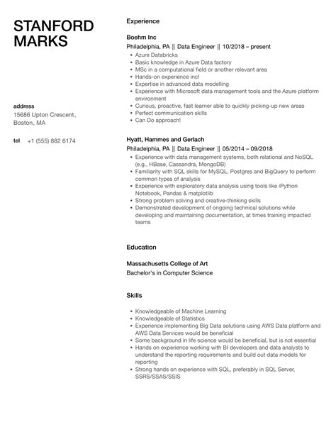 Data Engineer Resume Samples Velvet Jobs