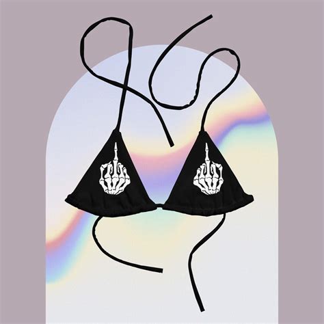 Skeleton Middle Finger Recycled String Bikini Top XS XL Goth Emo Alt Swimsuit Wear Alternative